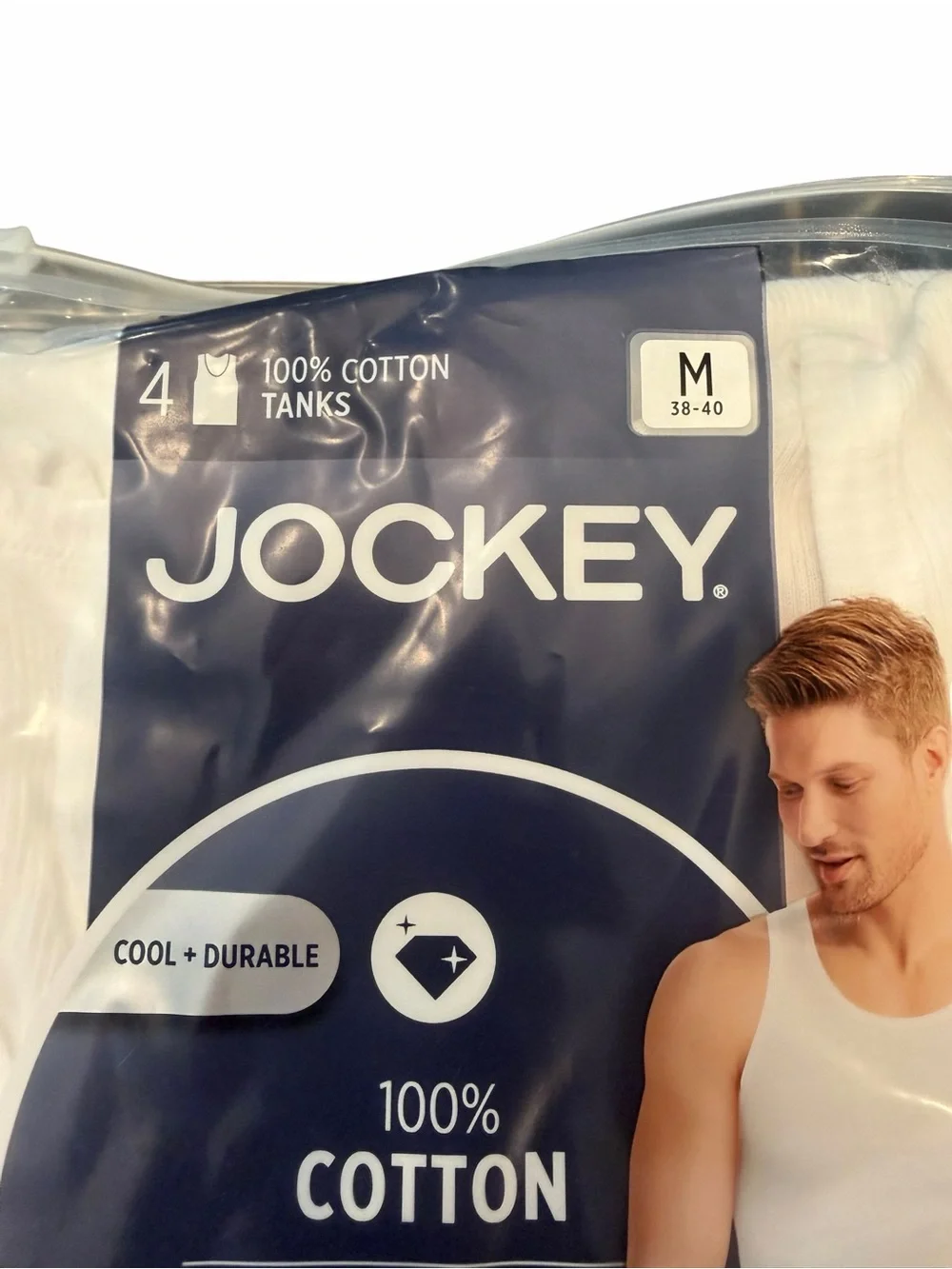 New Jockey 4 Pack Men's Stay Cool Cotton Tanks Size‎ Medium 38-40 White